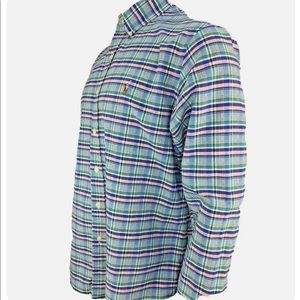 Ralph Lauren 100% Thick Cotton Blue Plaid Button Down Logo Shirt Men's Sz Large